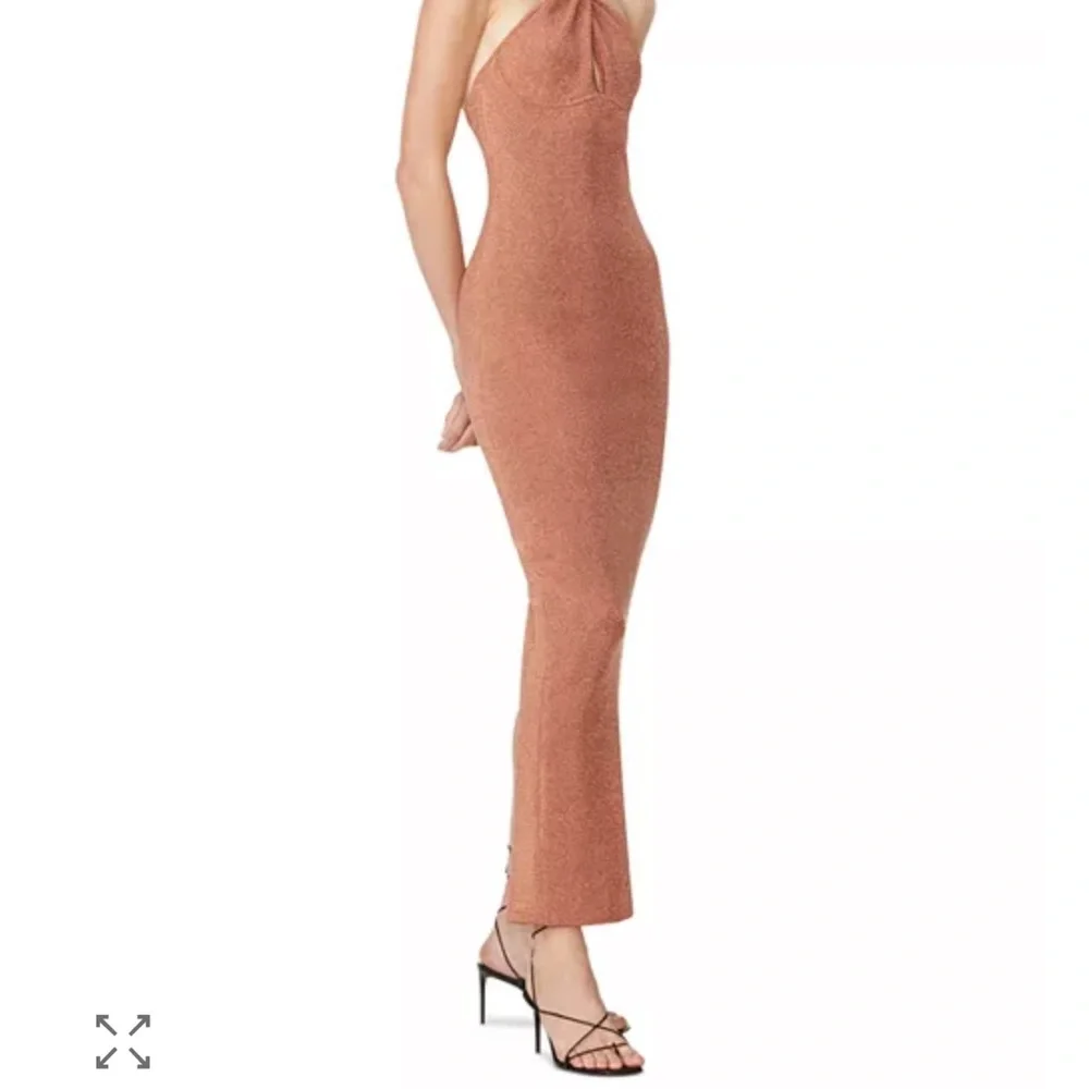 Herve Leger Copper Metallic Halter Midi Dress - Picture 2 of 6